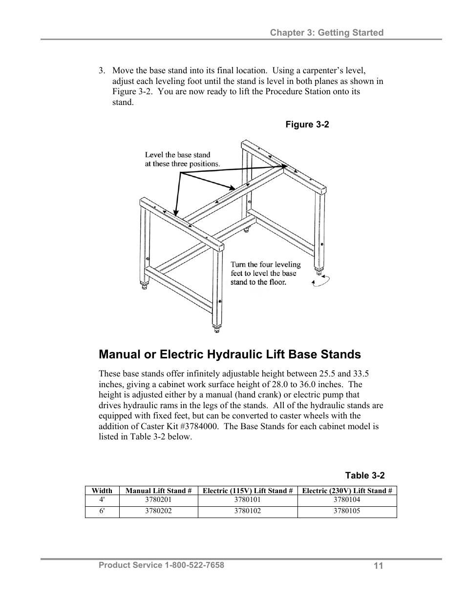 Manual or electric hydraulic lift base stands | Labconco PuriCare Procedure Stations 38100 User Manual | Page 16 / 70