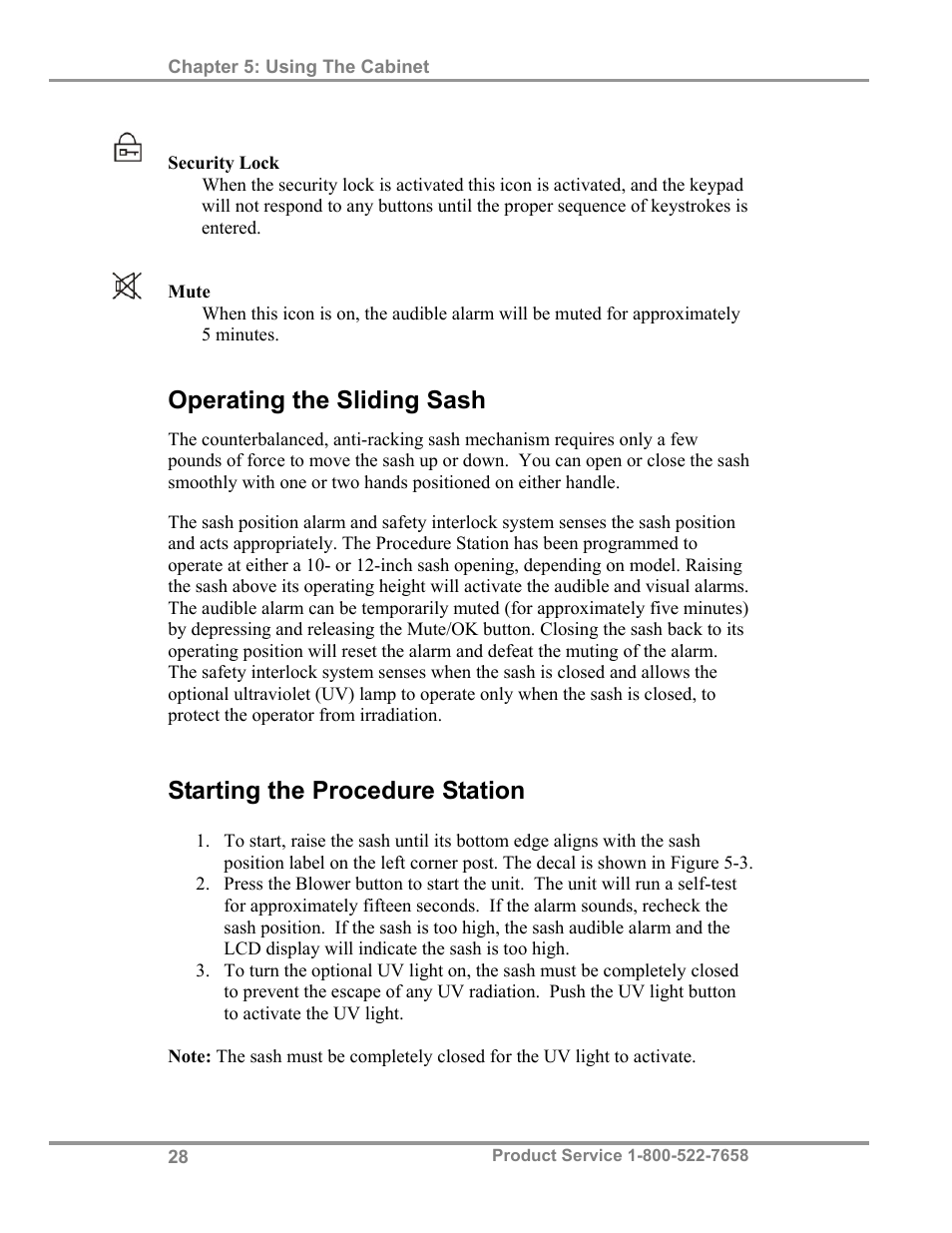 Operating the sliding sash, Starting the procedure station | Labconco PuriCare Procedure Stations 38100 User Manual | Page 33 / 70