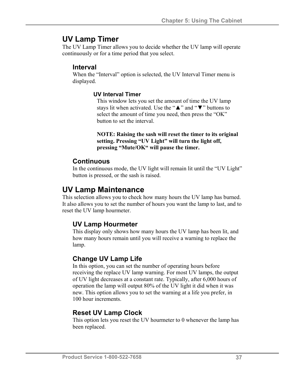 Uv lamp timer, Uv lamp maintenance | Labconco PuriCare Procedure Stations 38100 User Manual | Page 42 / 70