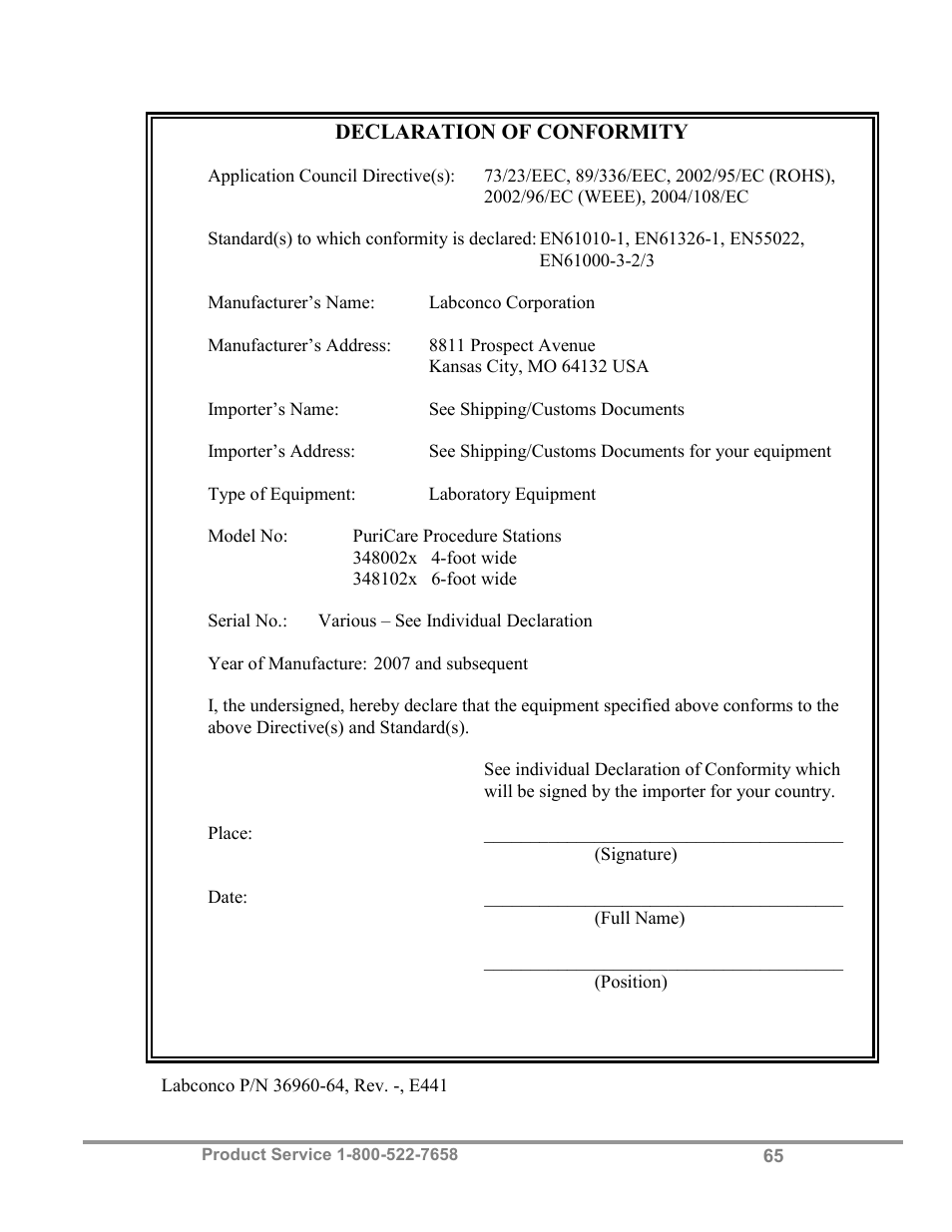 Labconco PuriCare Procedure Stations 38100 User Manual | Page 70 / 70