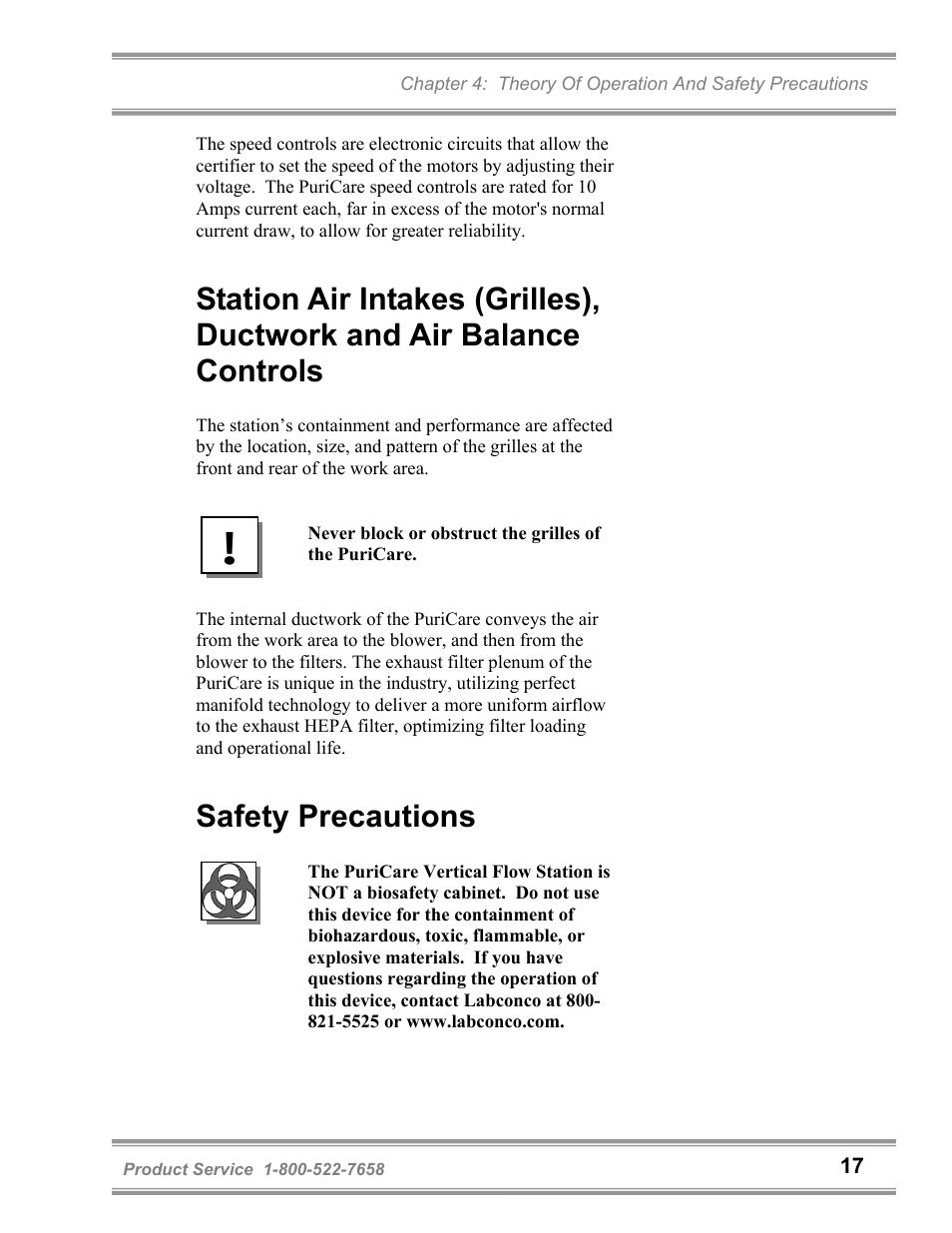 Safety precautions | Labconco PuriCare Vertical Flow Stations 3830020 User Manual | Page 21 / 58