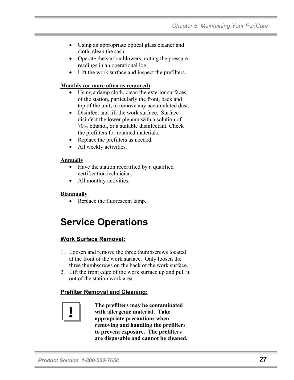 Service operations | Labconco PuriCare Vertical Flow Stations 3830020 User Manual | Page 31 / 58