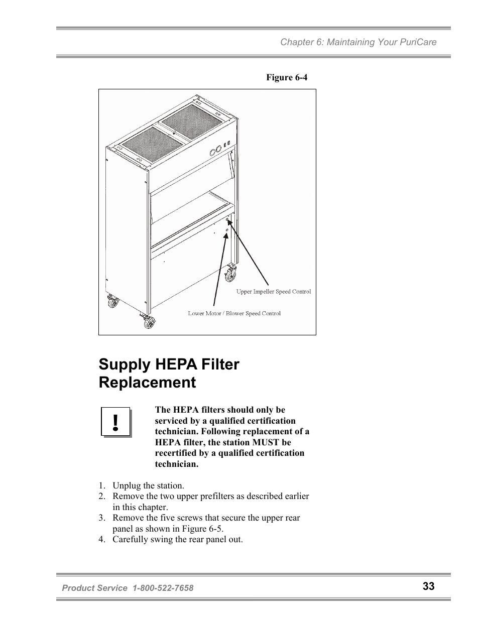 Supply hepa filter replacement | Labconco PuriCare Vertical Flow Stations 3830020 User Manual | Page 37 / 58