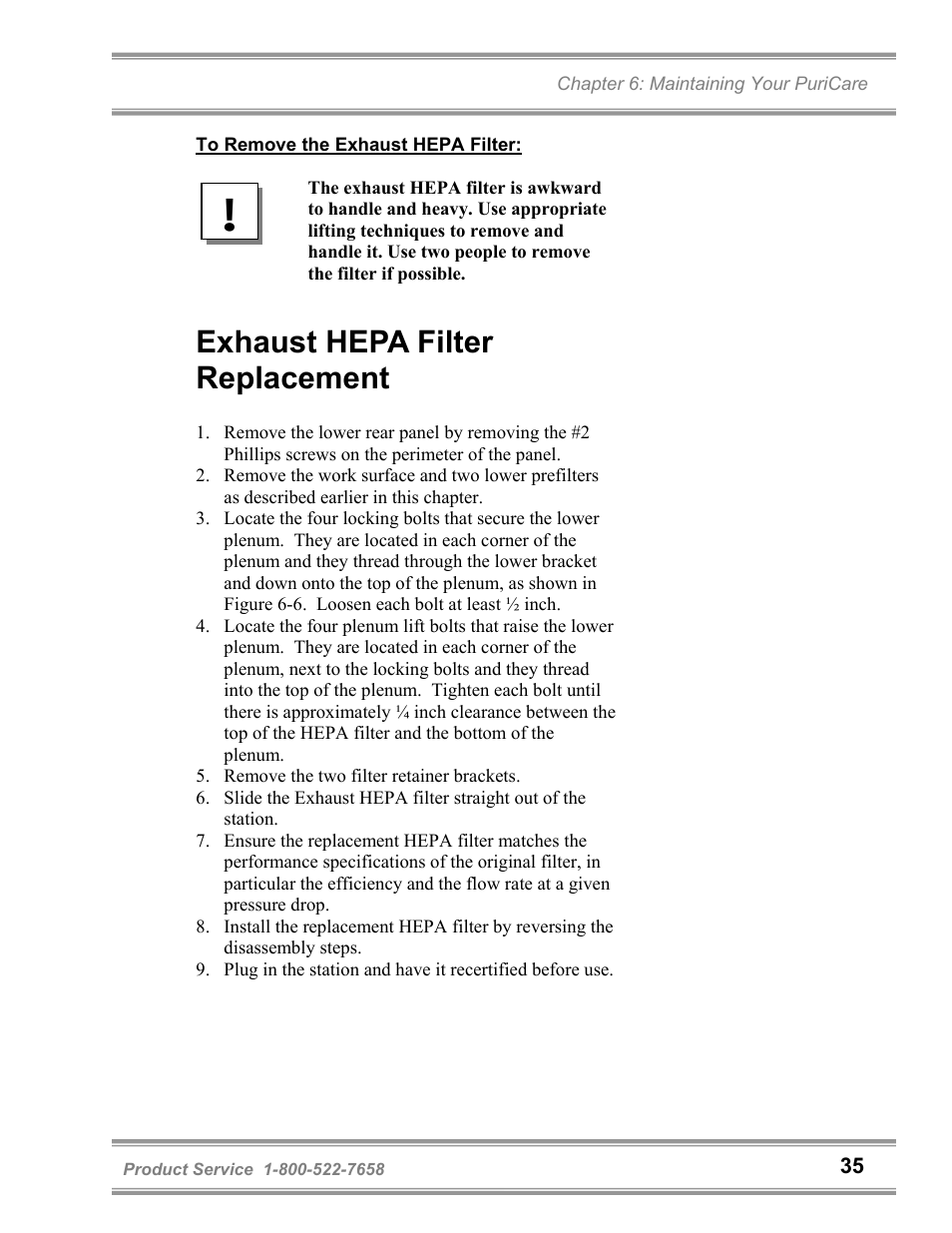 Exhaust hepa filter replacement | Labconco PuriCare Vertical Flow Stations 3830020 User Manual | Page 39 / 58