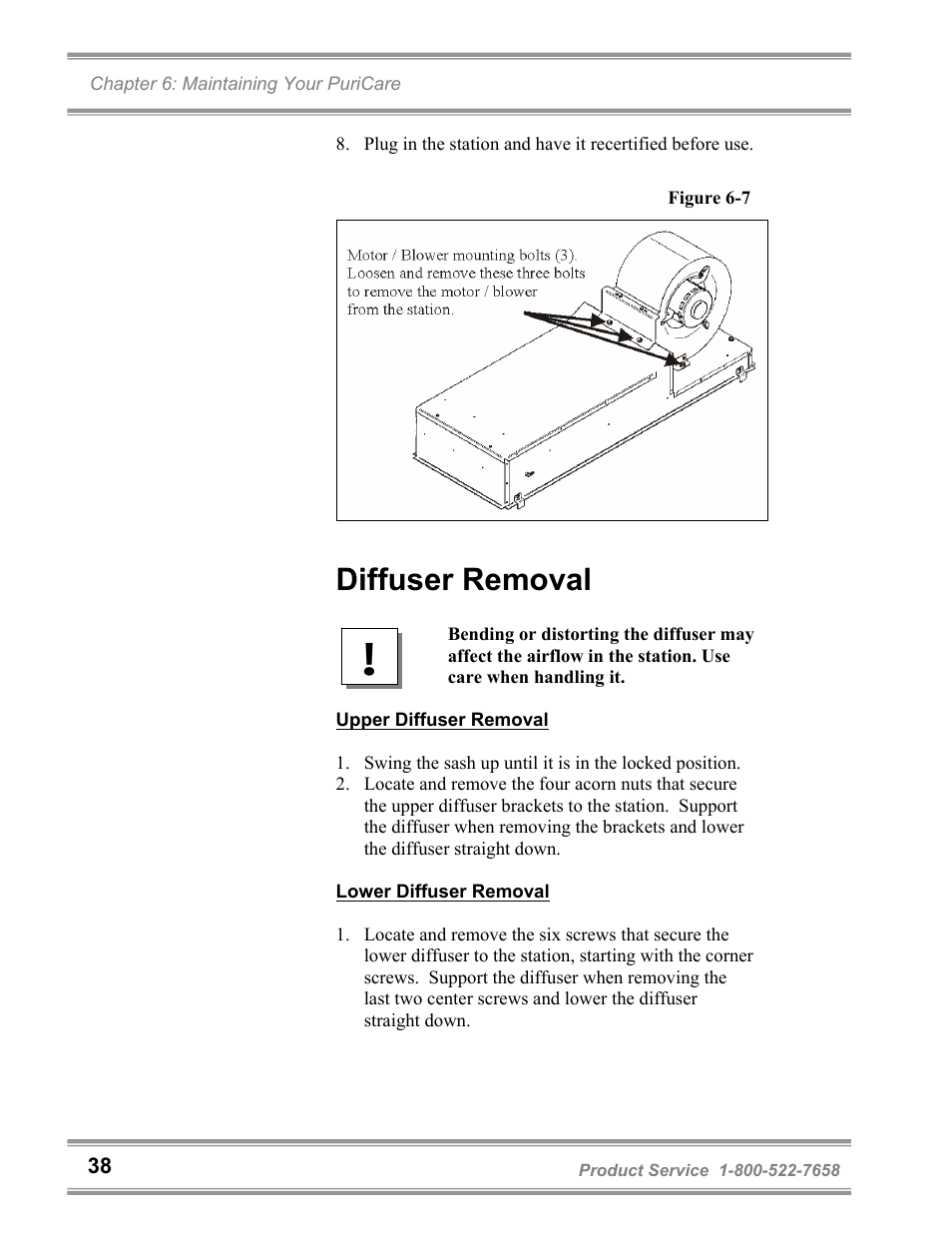 Diffuser removal | Labconco PuriCare Vertical Flow Stations 3830020 User Manual | Page 42 / 58