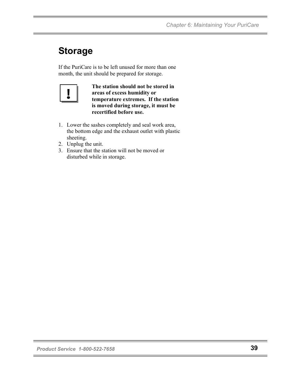 Storage | Labconco PuriCare Vertical Flow Stations 3830020 User Manual | Page 43 / 58