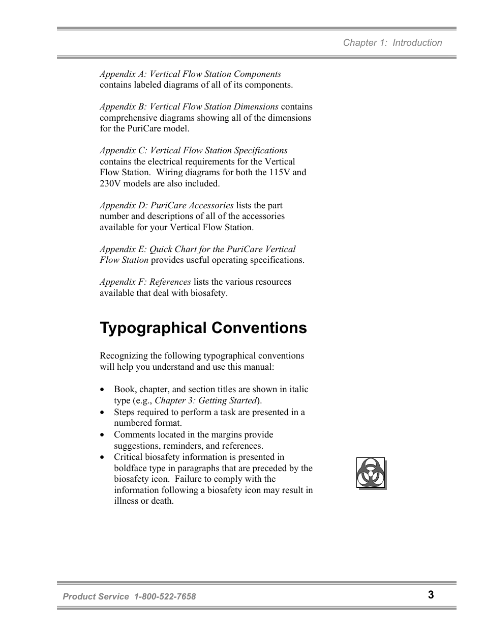 Typographical conventions | Labconco PuriCare Vertical Flow Stations 3830020 User Manual | Page 7 / 58