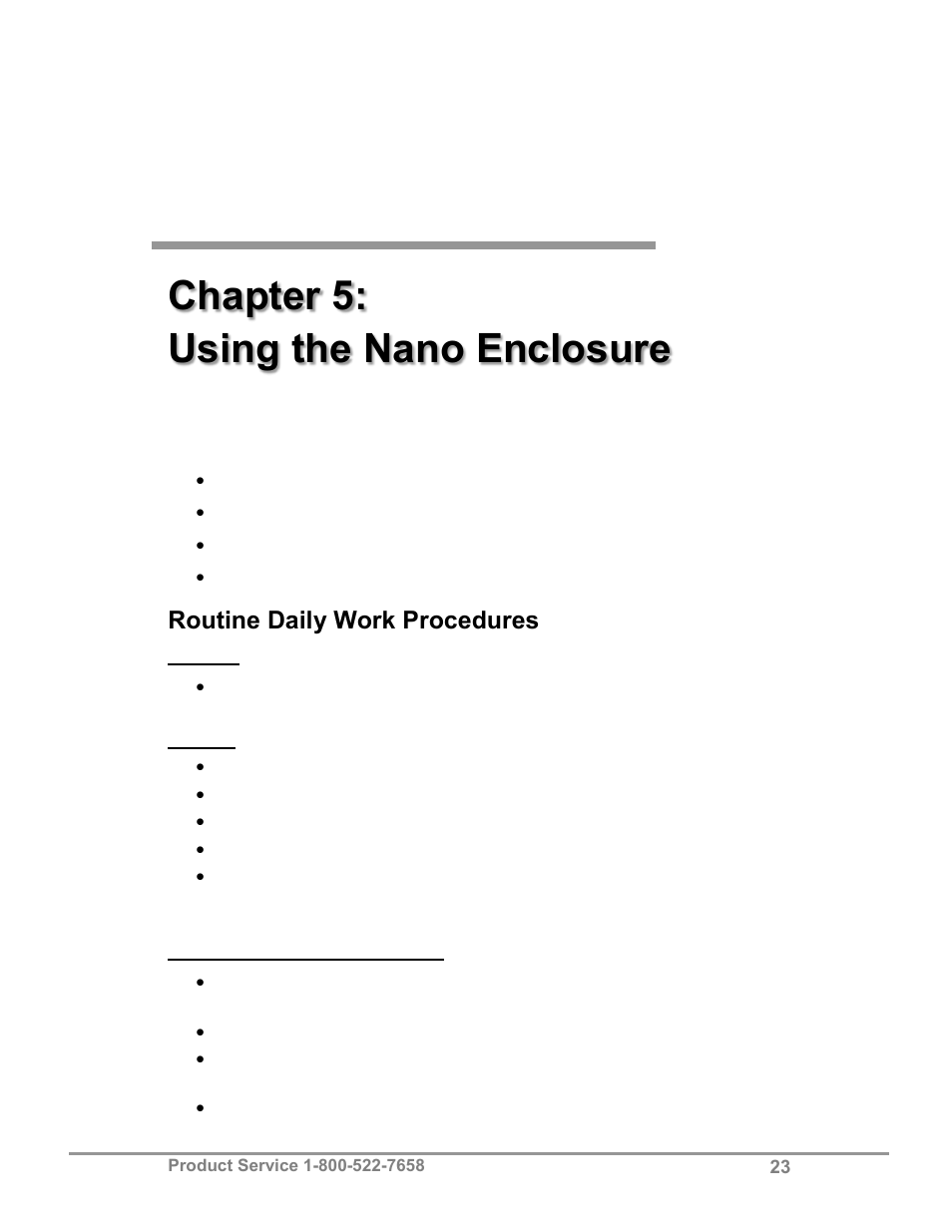 Chapter 5: using the nano enclosure, Routine daily work procedures | Labconco XPert Nano Enclosures 38876 Series User Manual | Page 28 / 67