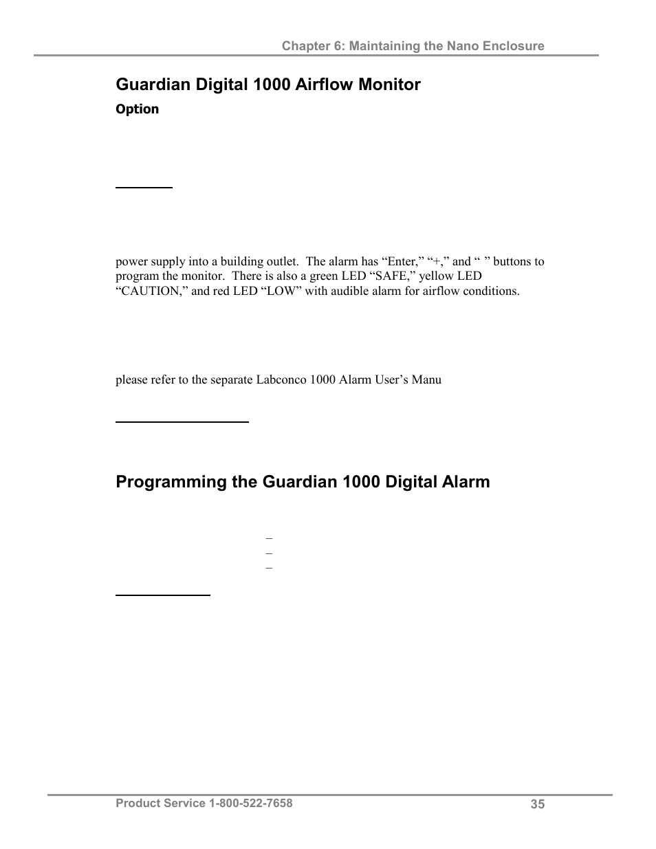 Guardian digital 1000 airflow monitor, Programming the guardian 1000 digital alarm | Labconco XPert Nano Enclosures 38876 Series User Manual | Page 40 / 67