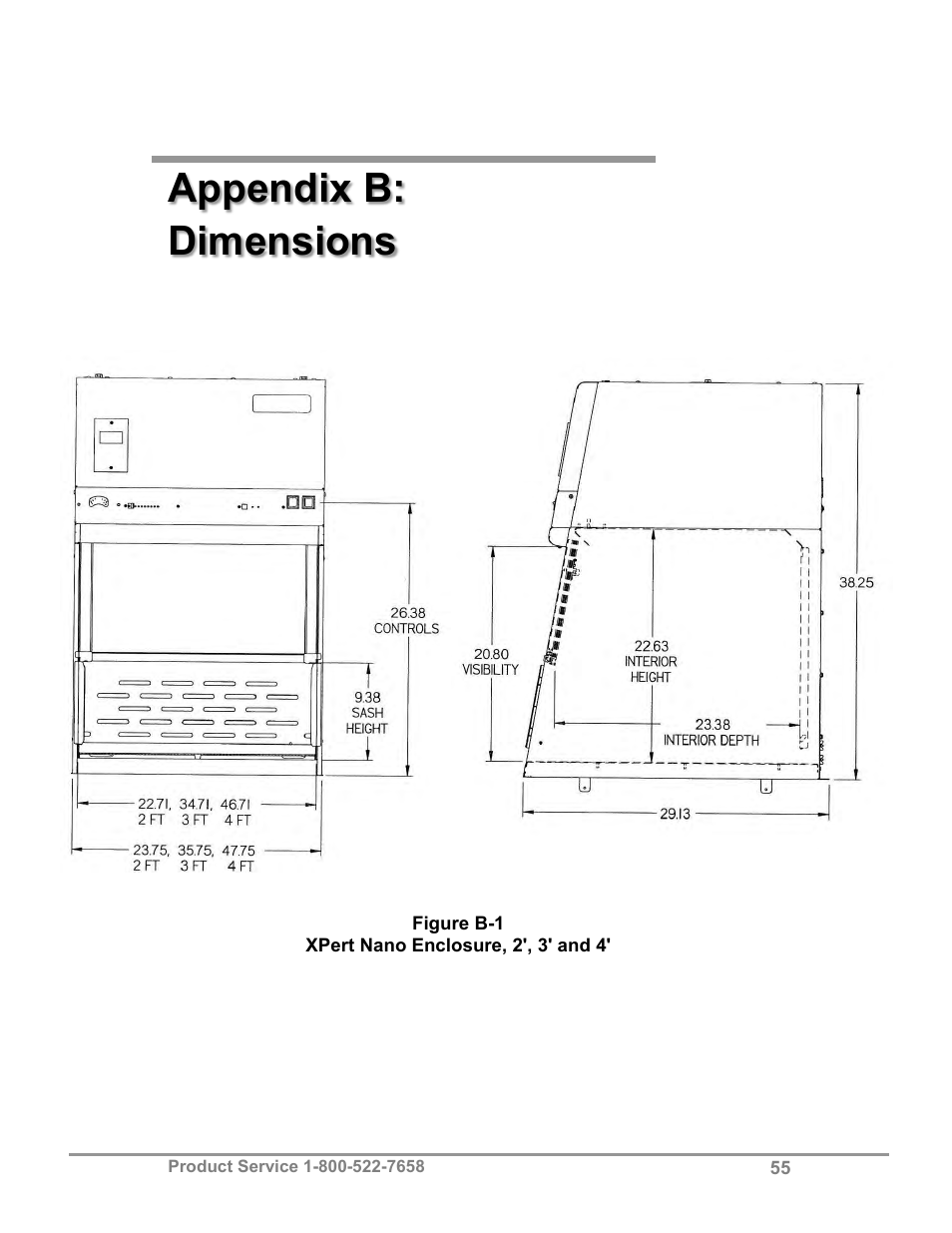 Appendix b: dimensions | Labconco XPert Nano Enclosures 38876 Series User Manual | Page 60 / 67