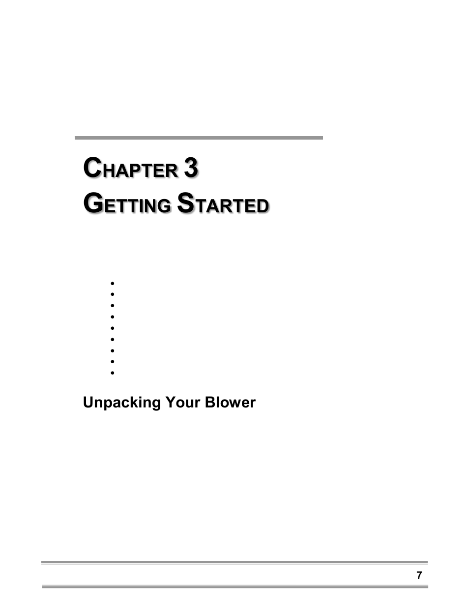 Hapter, Etting, Tarted | Unpacking your blower | Labconco Coated Steel, Fiberglass and PVC Blowers 7183200 User Manual | Page 11 / 65