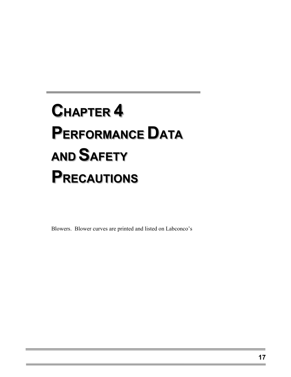 Hapter, Erformance, Afety | Recautions | Labconco Coated Steel, Fiberglass and PVC Blowers 7183200 User Manual | Page 21 / 65