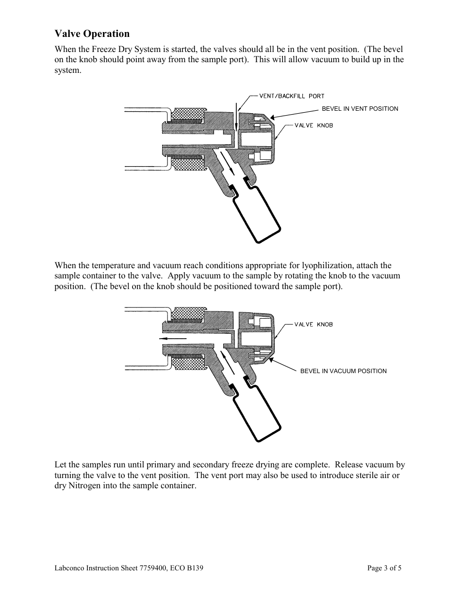 Valve operation | Labconco 6-Port Manifold for FreeZone Stoppering Tray Dryers and Bulk Tray Dryers User Manual | Page 3 / 5