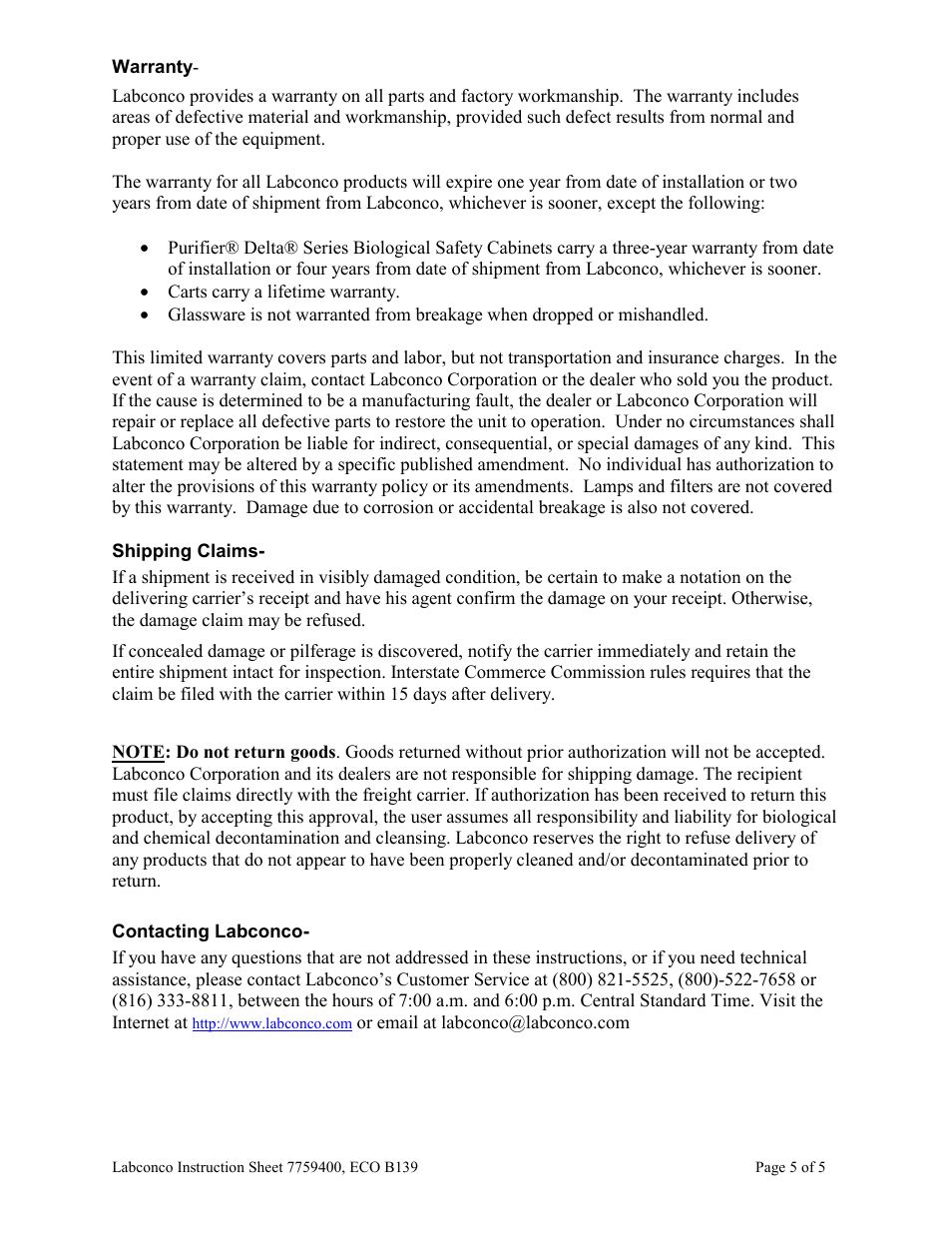 Labconco 6-Port Manifold for FreeZone Stoppering Tray Dryers and Bulk Tray Dryers User Manual | Page 5 / 5