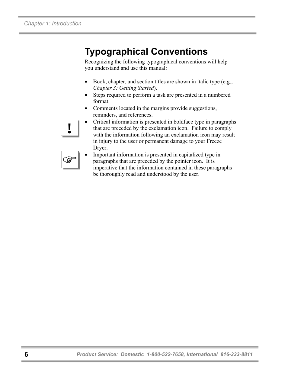 Typographical conventions | Labconco FreeZone Clear Stoppering Chambers User Manual | Page 10 / 32