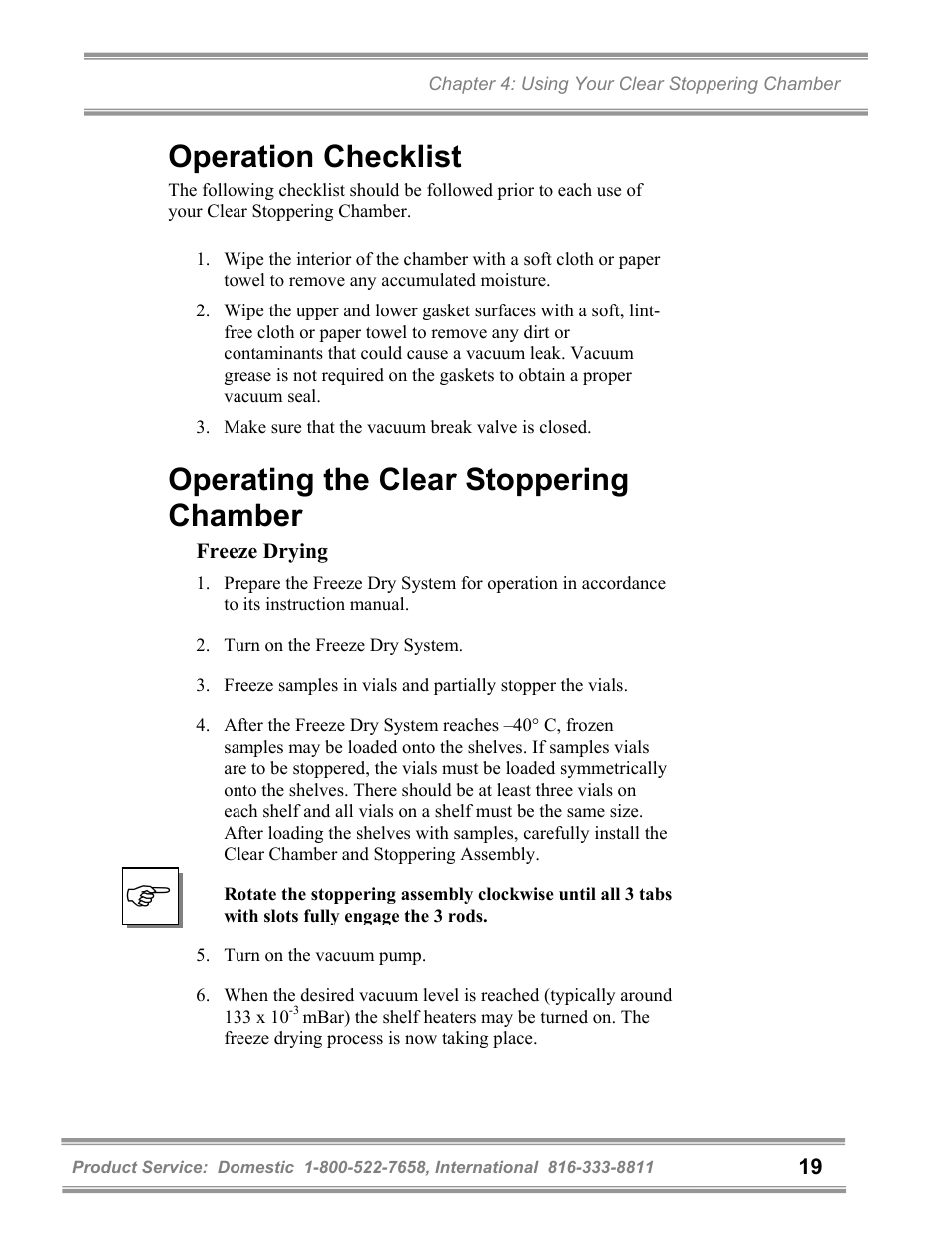 Operation checklist, Operating the clear stoppering chamber | Labconco FreeZone Clear Stoppering Chambers User Manual | Page 23 / 32