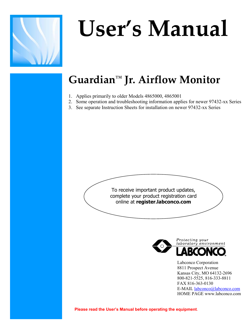 Labconco Guardian Jr. Airflow Monitor 9743200 Series User Manual | 25 pages