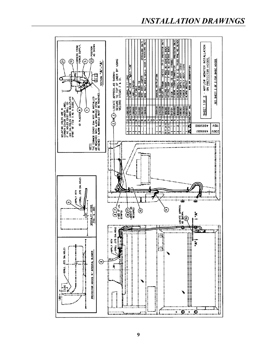 Installation drawings | Labconco Guardian Jr. Airflow Monitor 9743200 Series User Manual | Page 13 / 25