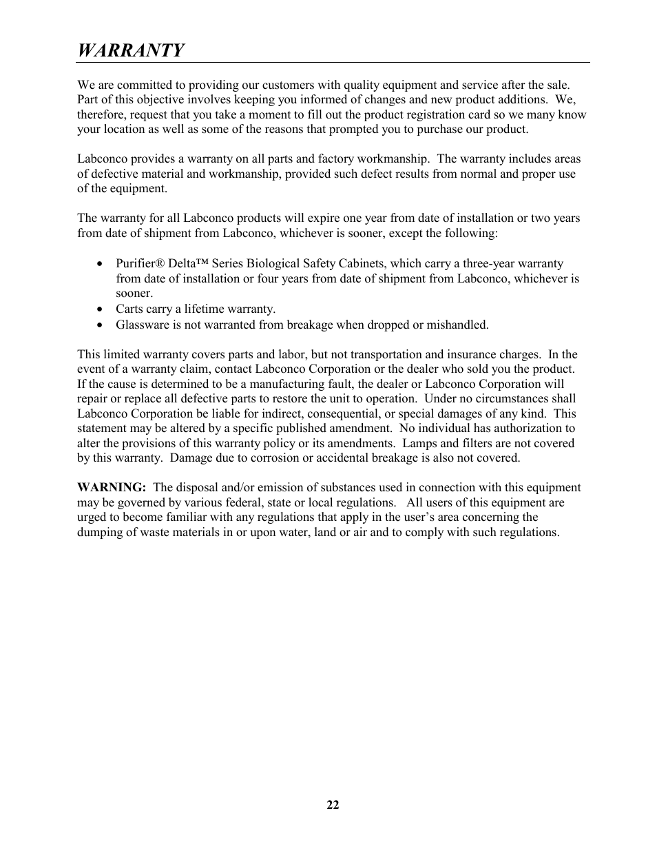 Warranty info, Warranty | Labconco Guardian Jr. Airflow Monitors 4865001 User Manual | Page 25 / 27