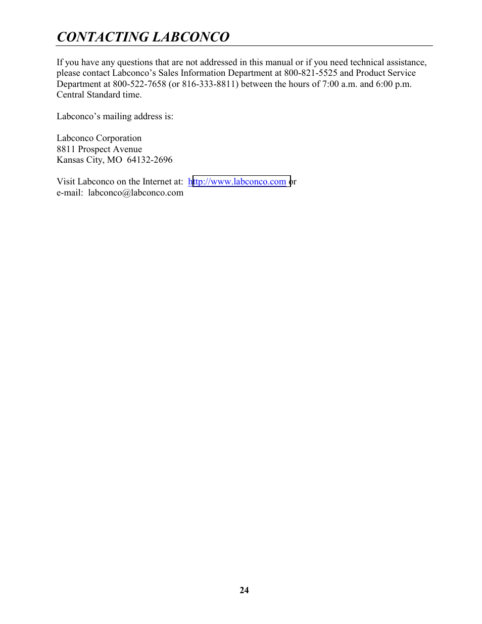 Contacting labconco | Labconco Guardian Jr. Airflow Monitors 4865001 User Manual | Page 27 / 27