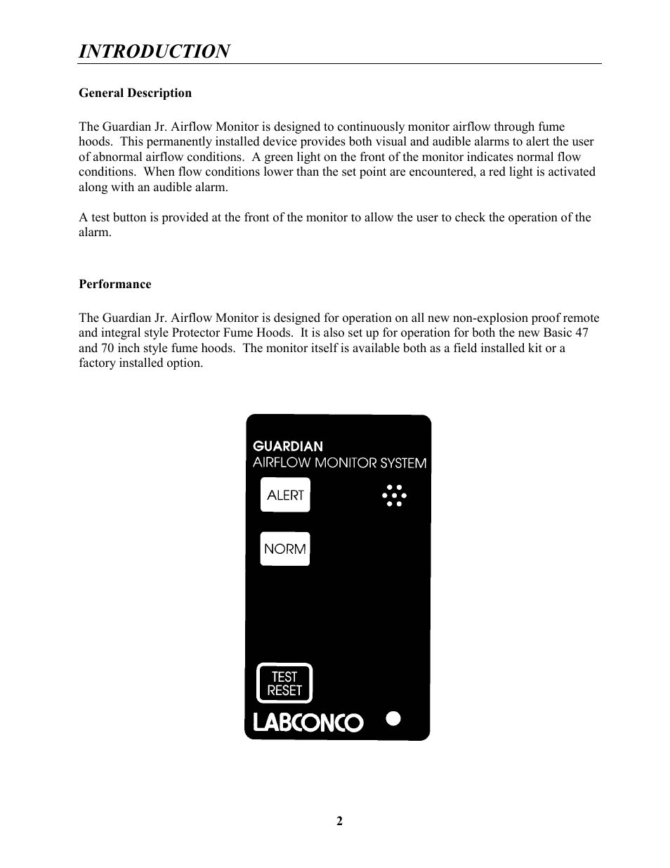 Introduction | Labconco Guardian Jr. Airflow Monitors 4865001 User Manual | Page 5 / 27