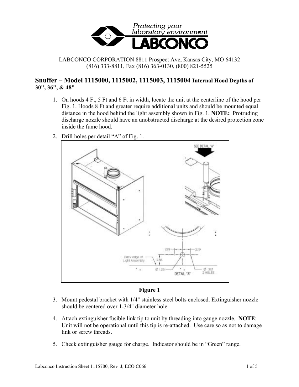 Labconco Snuffer Fire Extinguishers 1115004 User Manual | 5 pages