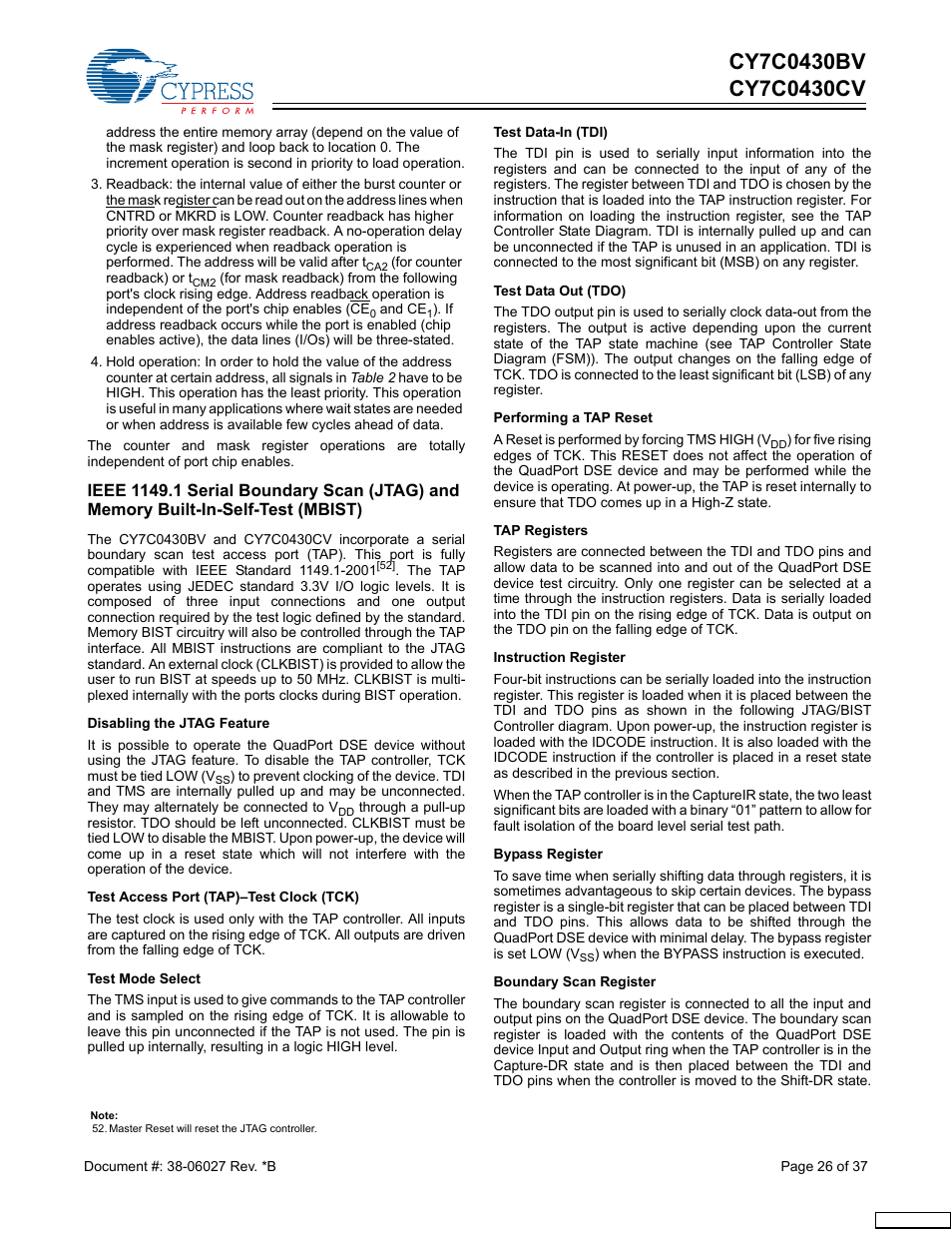 Cypress CY7C0430BV User Manual | Page 26 / 37