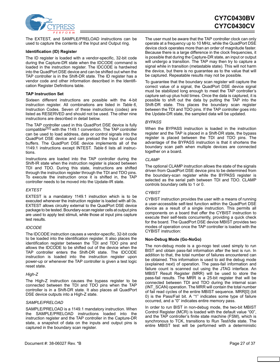 Cypress CY7C0430BV User Manual | Page 27 / 37