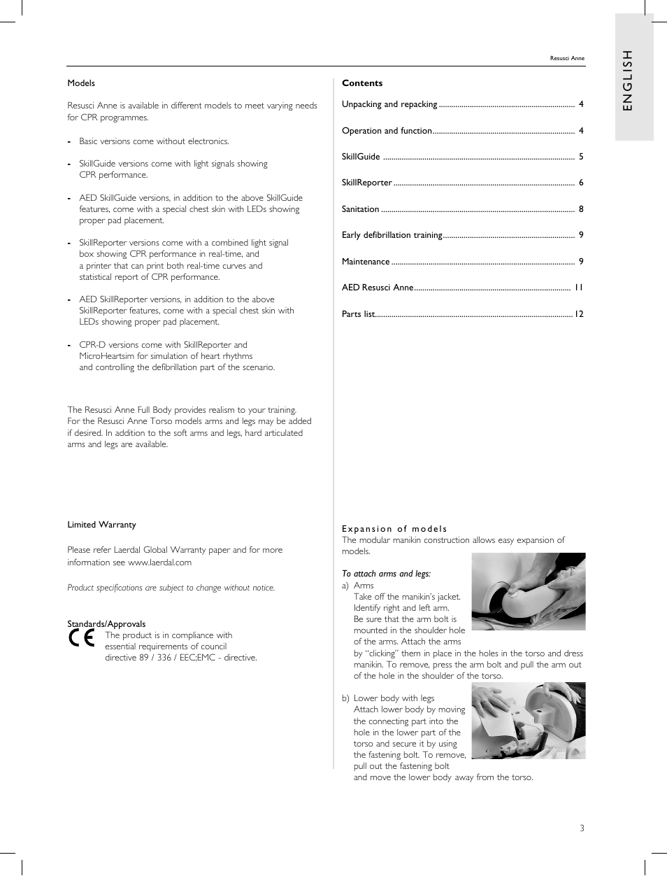 En g l is h | Laerdal Resusci Anne CPR-D User Manual | Page 3 / 112