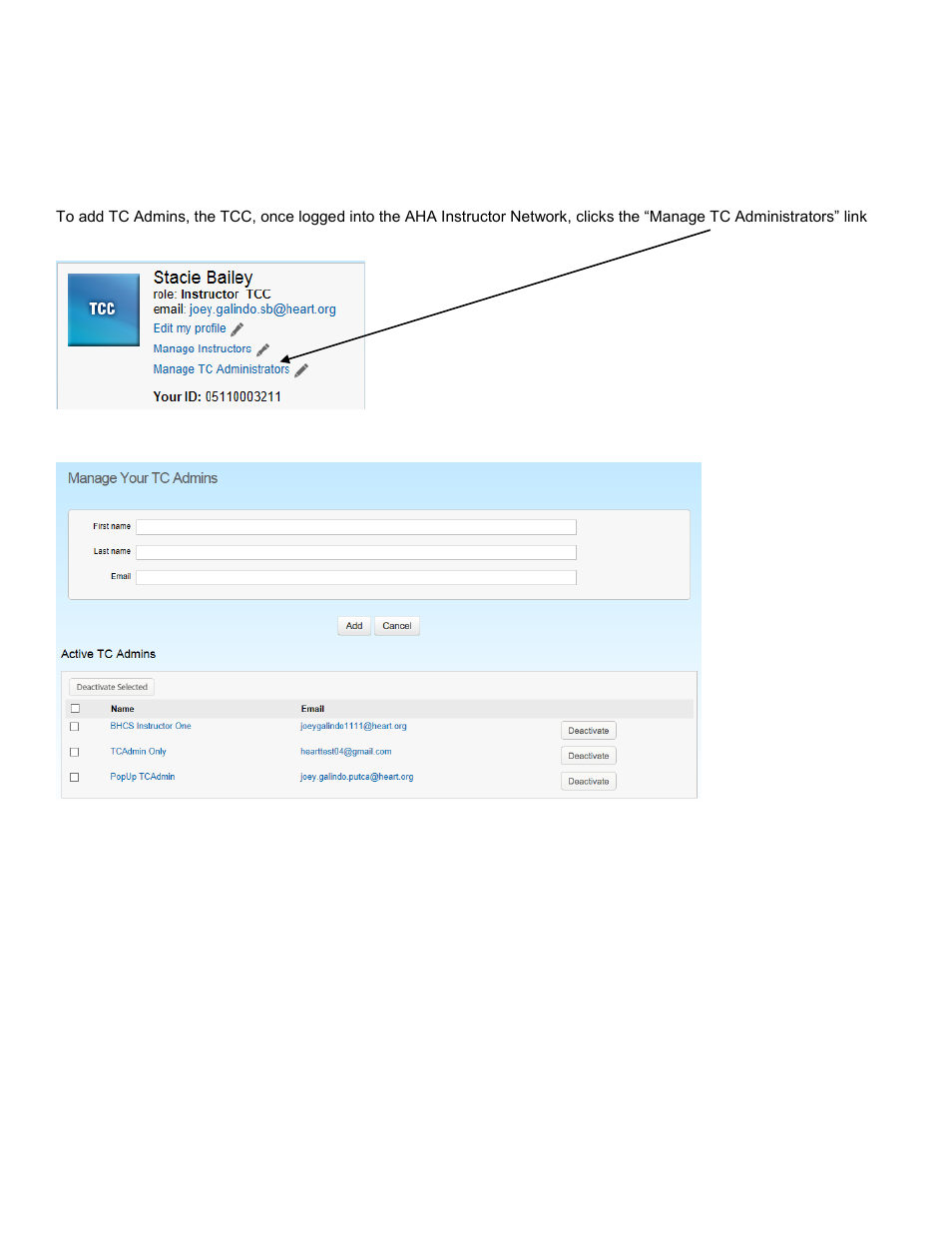 About the tc admin role/managing tc admins | Laerdal AHA eCards User Manual | Page 4 / 53