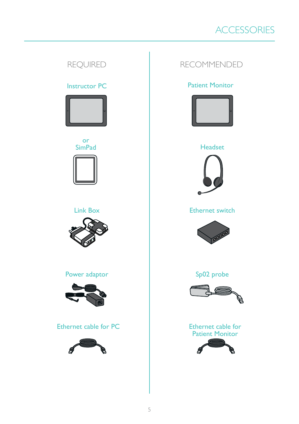 Accessories, Required recommended | Laerdal ALS Simulator Advanced User Manual | Page 5 / 16