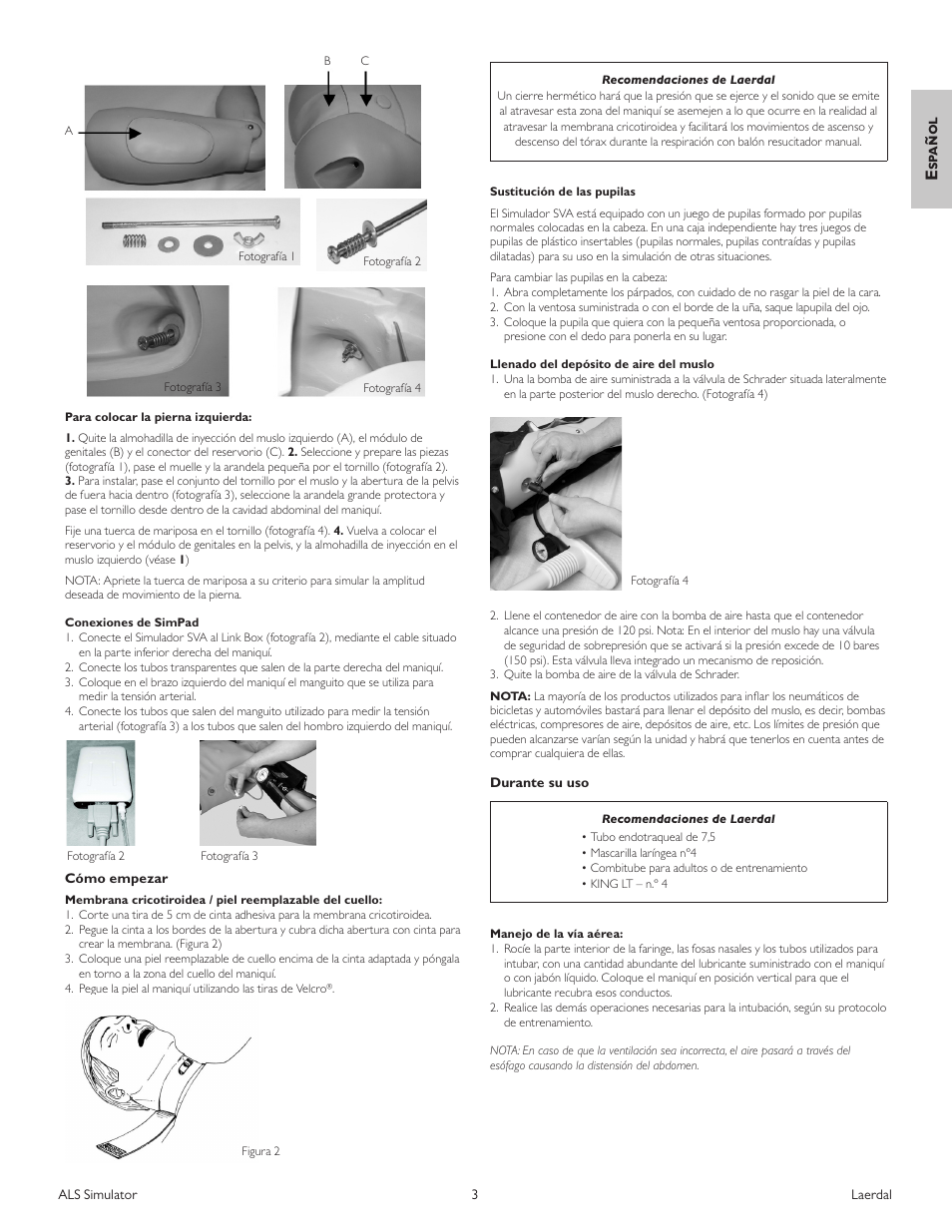 Esp añol | Laerdal ALS Simulator (SimPad capable) User Manual | Page 15 / 124