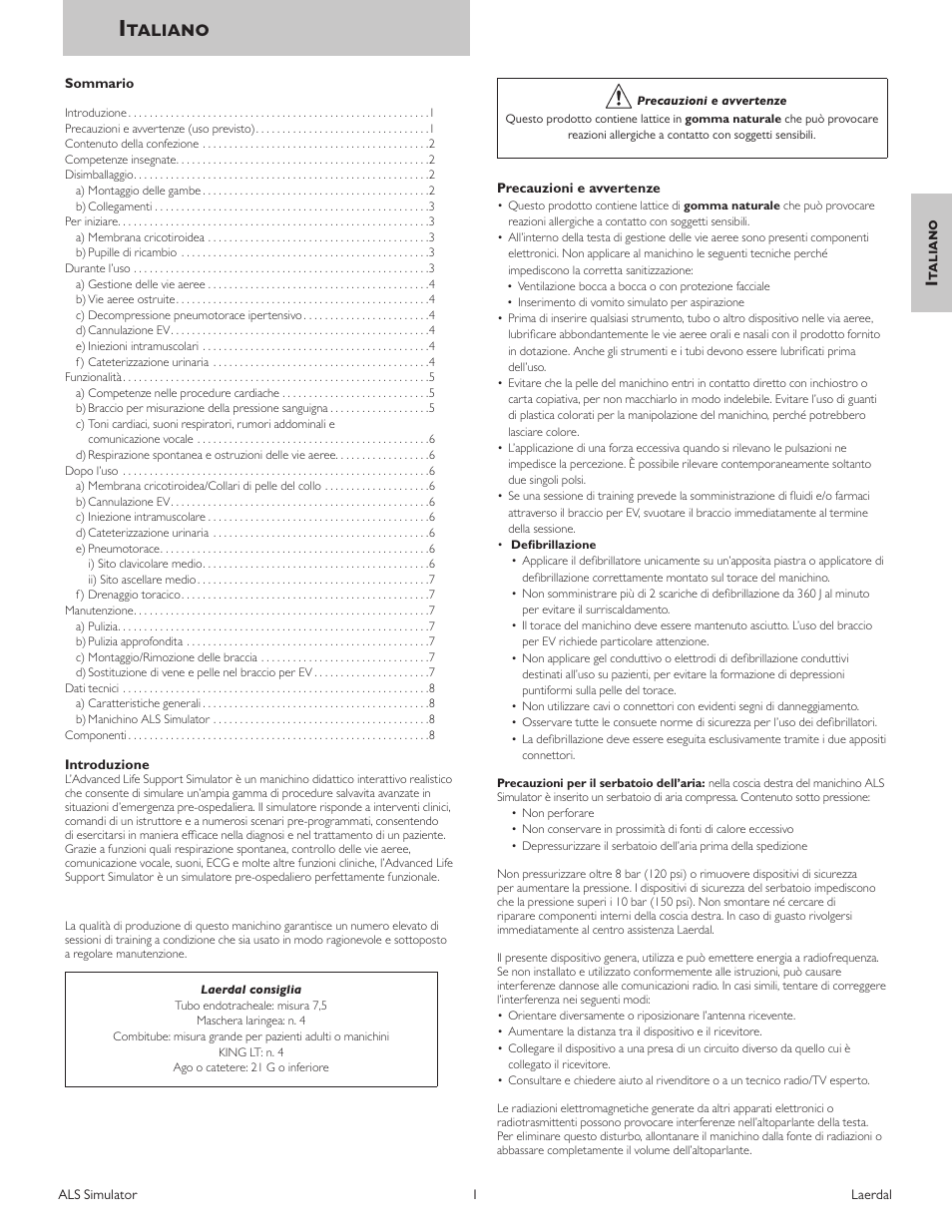 Italiano, It aliano | Laerdal ALS Simulator (SimPad capable) User Manual | Page 23 / 124