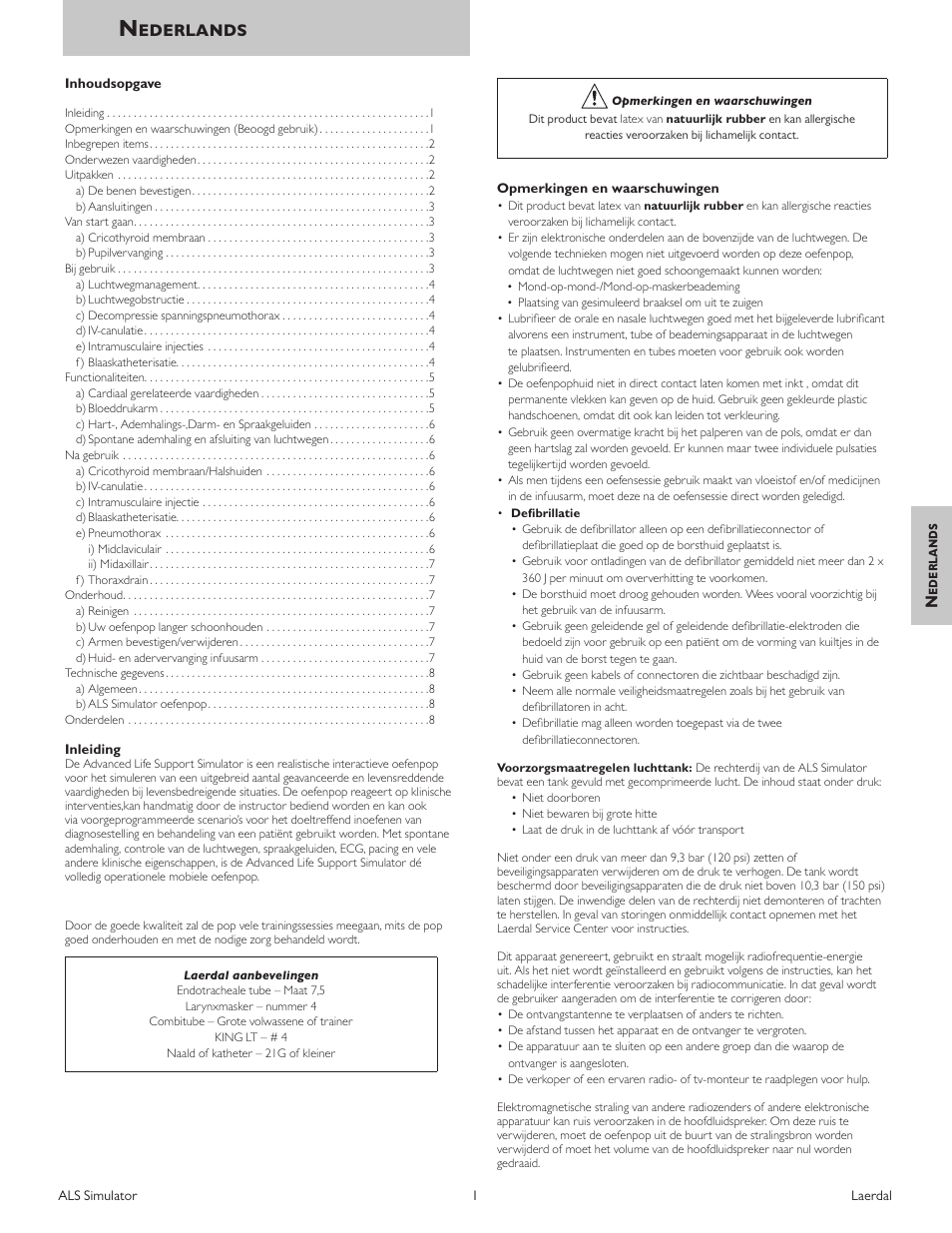 Nederlands | Laerdal ALS Simulator (SimPad capable) User Manual | Page 53 / 124