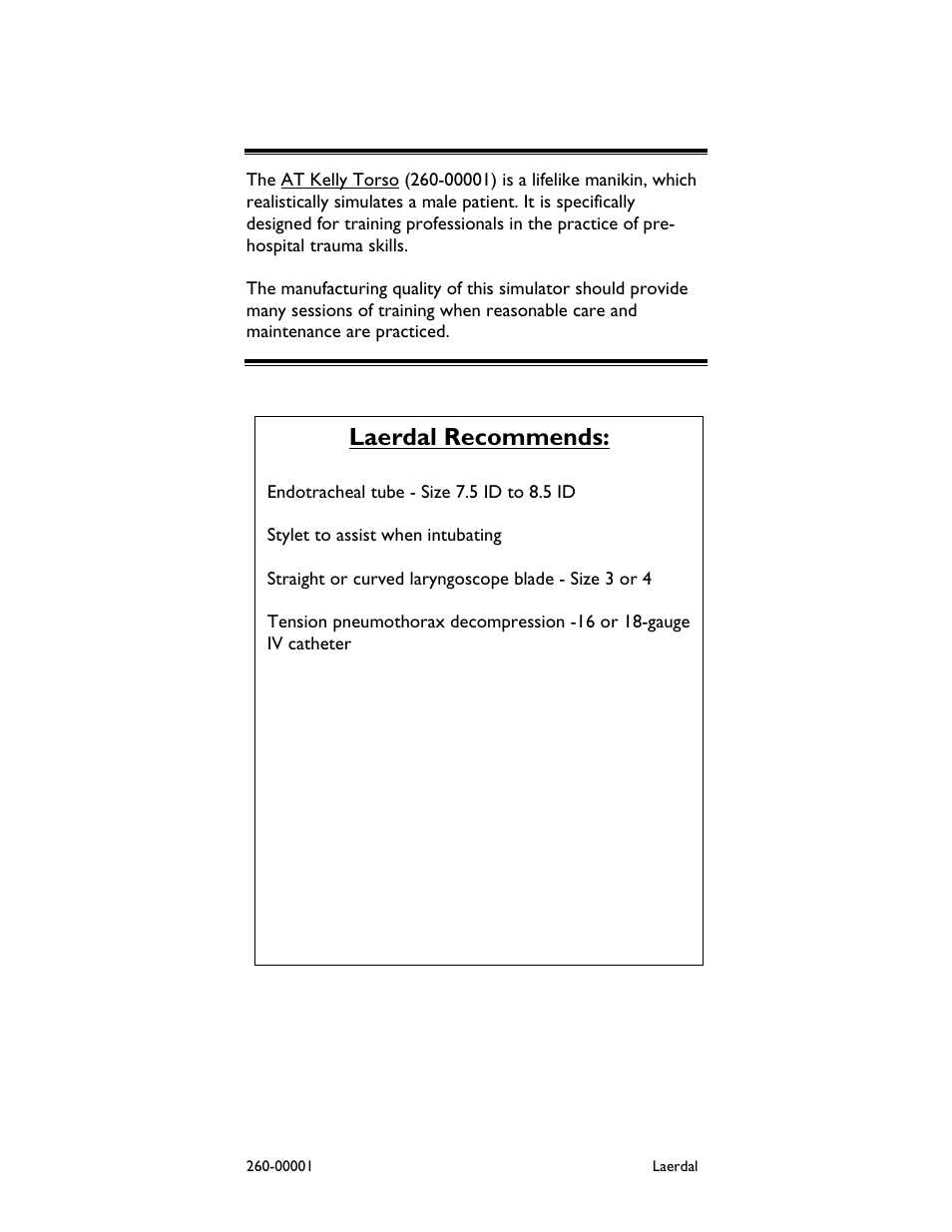 Items included, Laerdal recommends | Laerdal AT Kelly Torso User Manual | Page 4 / 12