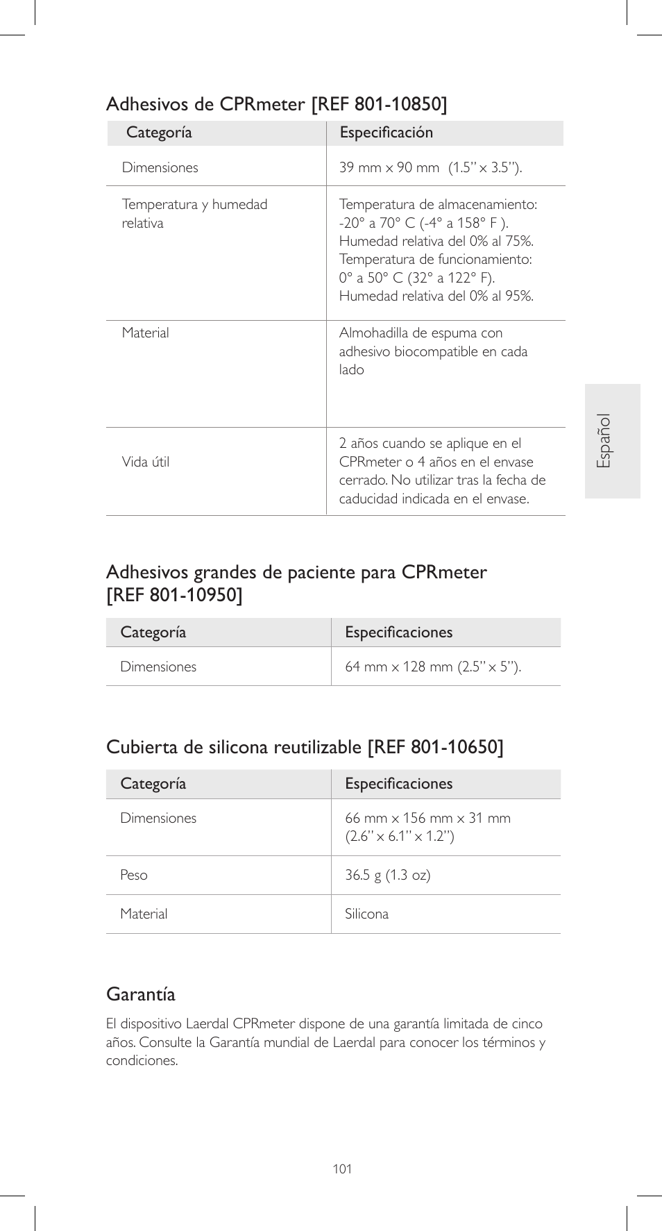 Garantía | Laerdal CPRmeter User Manual | Page 101 / 248