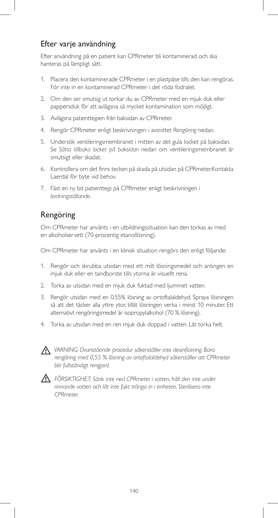 Efter varje användning, Rengöring | Laerdal CPRmeter User Manual | Page 140 / 248