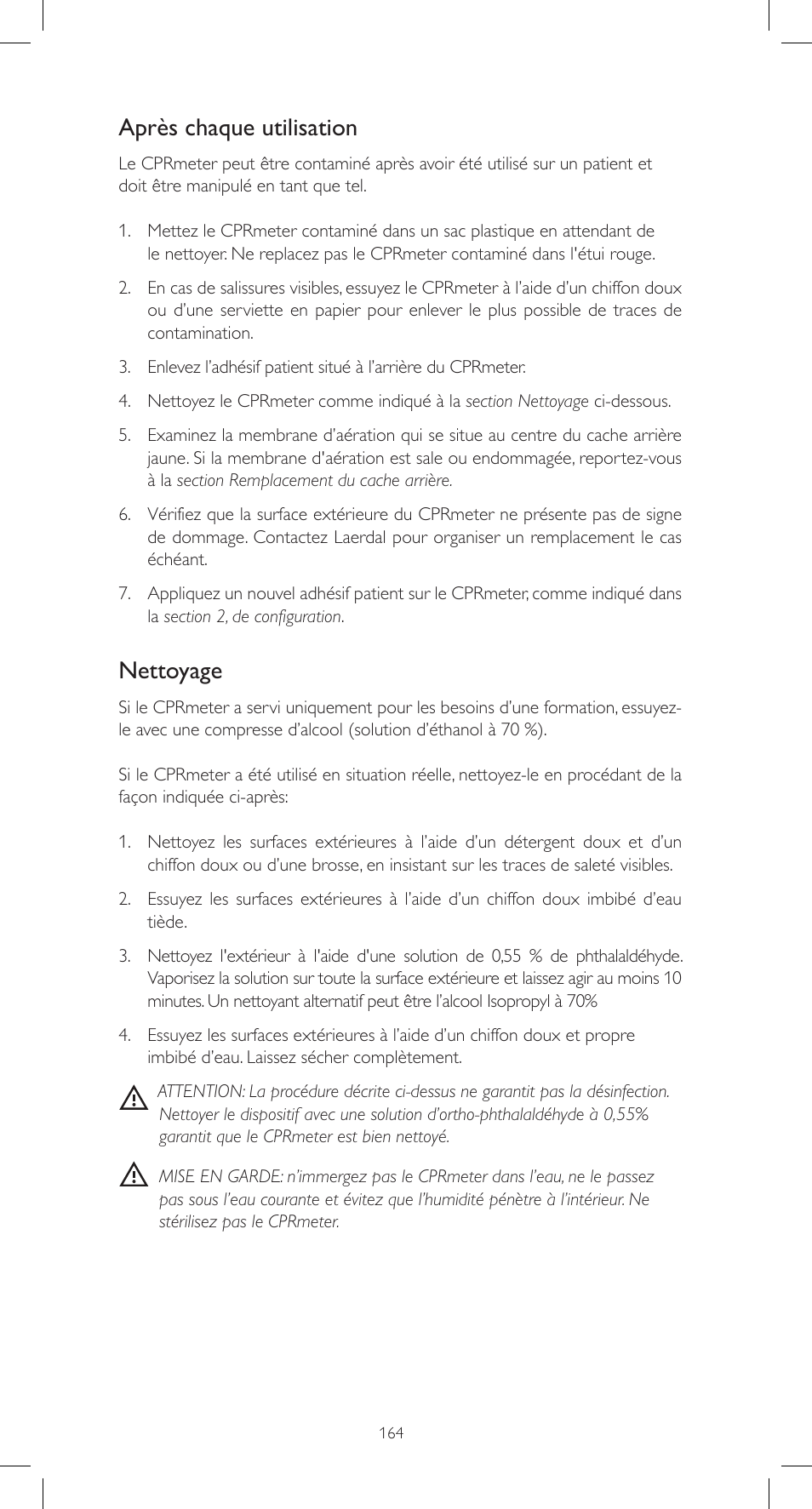 Après chaque utilisation, Nettoyage | Laerdal CPRmeter User Manual | Page 164 / 248