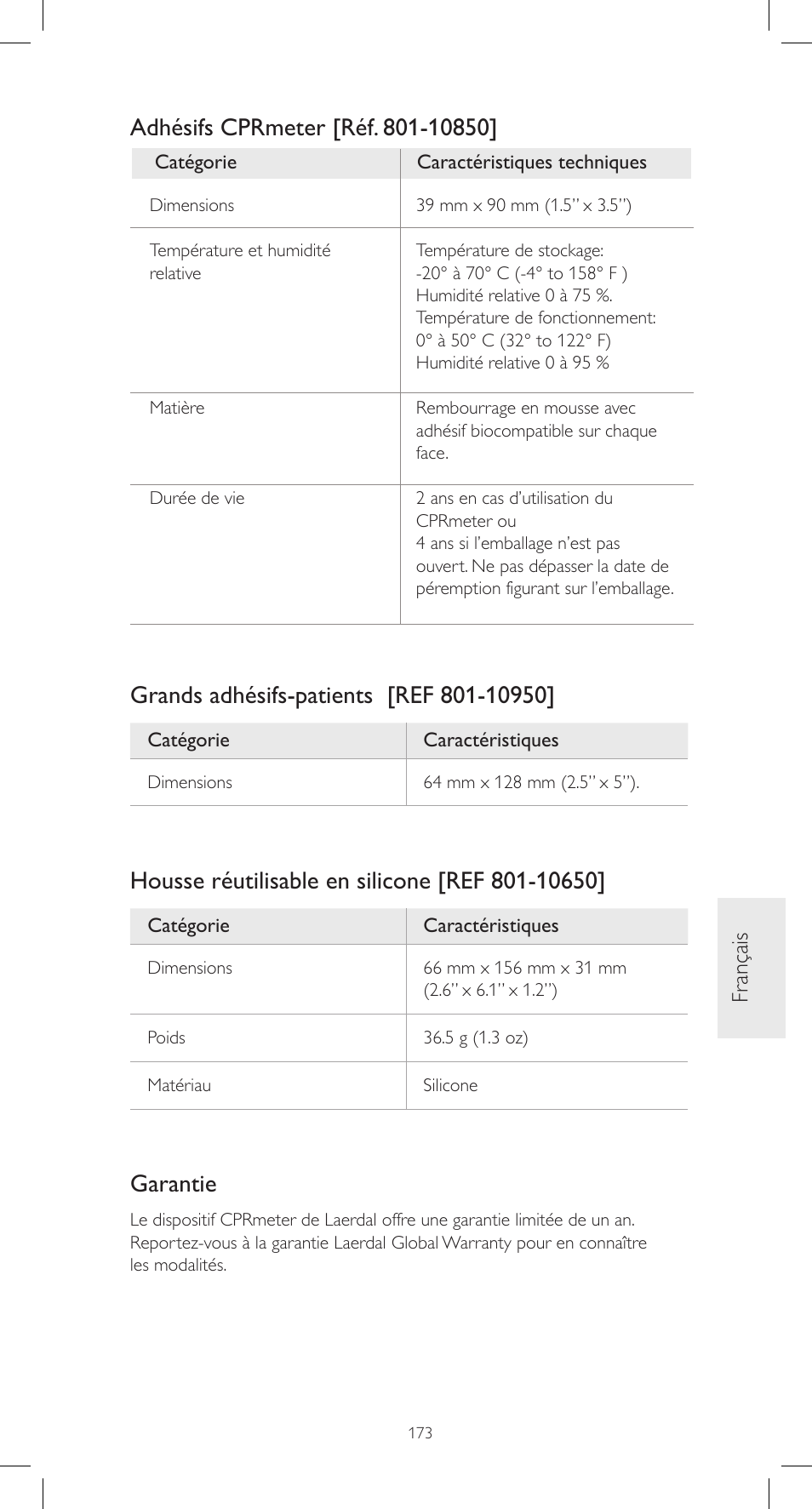 Garantie | Laerdal CPRmeter User Manual | Page 173 / 248