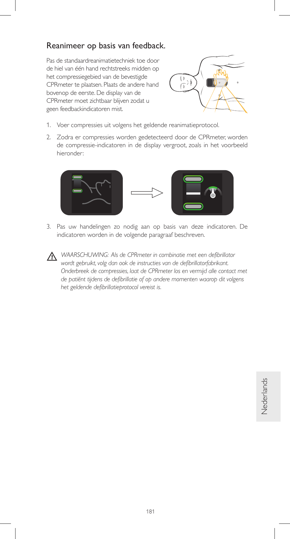 Reanimeer op basis van feedback, Neder lands | Laerdal CPRmeter User Manual | Page 181 / 248