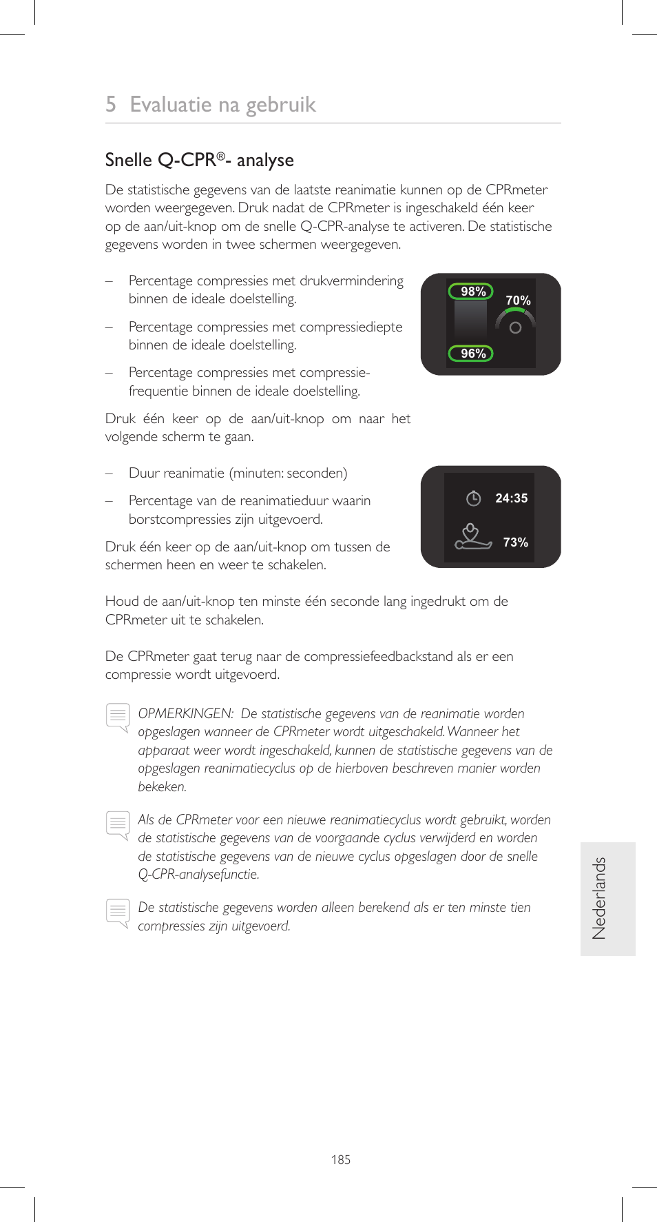 5 evaluatie na gebruik, Snelle q-cpr, Analyse | Neder lands | Laerdal CPRmeter User Manual | Page 185 / 248