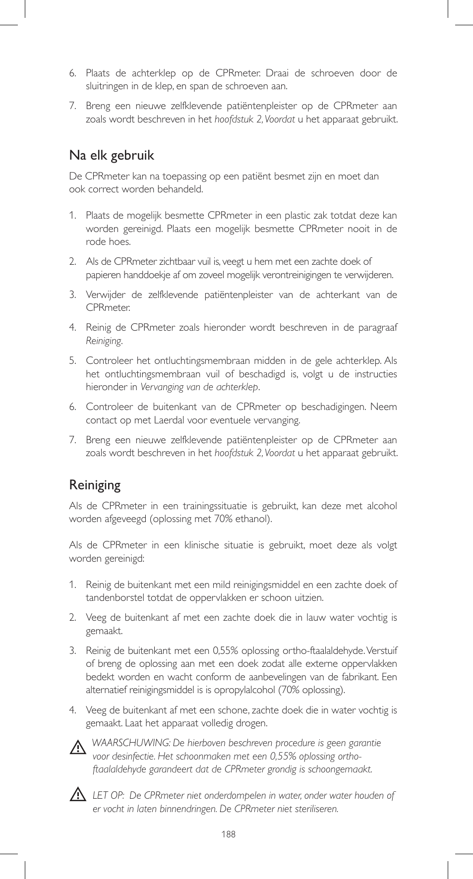 Na elk gebruik, Reiniging | Laerdal CPRmeter User Manual | Page 188 / 248