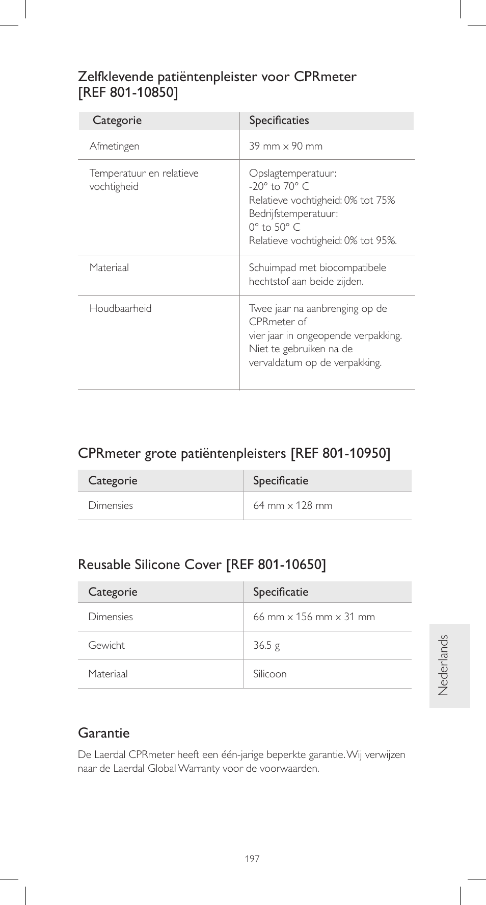 Garantie | Laerdal CPRmeter User Manual | Page 197 / 248