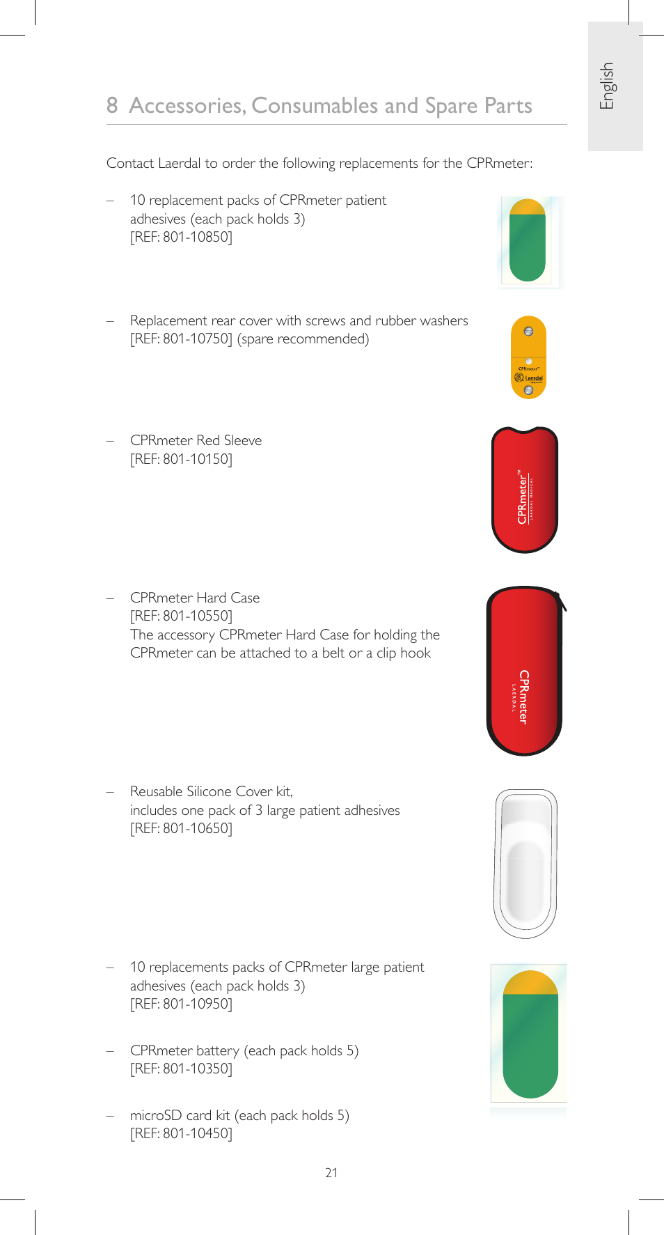 8 accessories, consumables and spare parts, English | Laerdal CPRmeter User Manual | Page 21 / 248