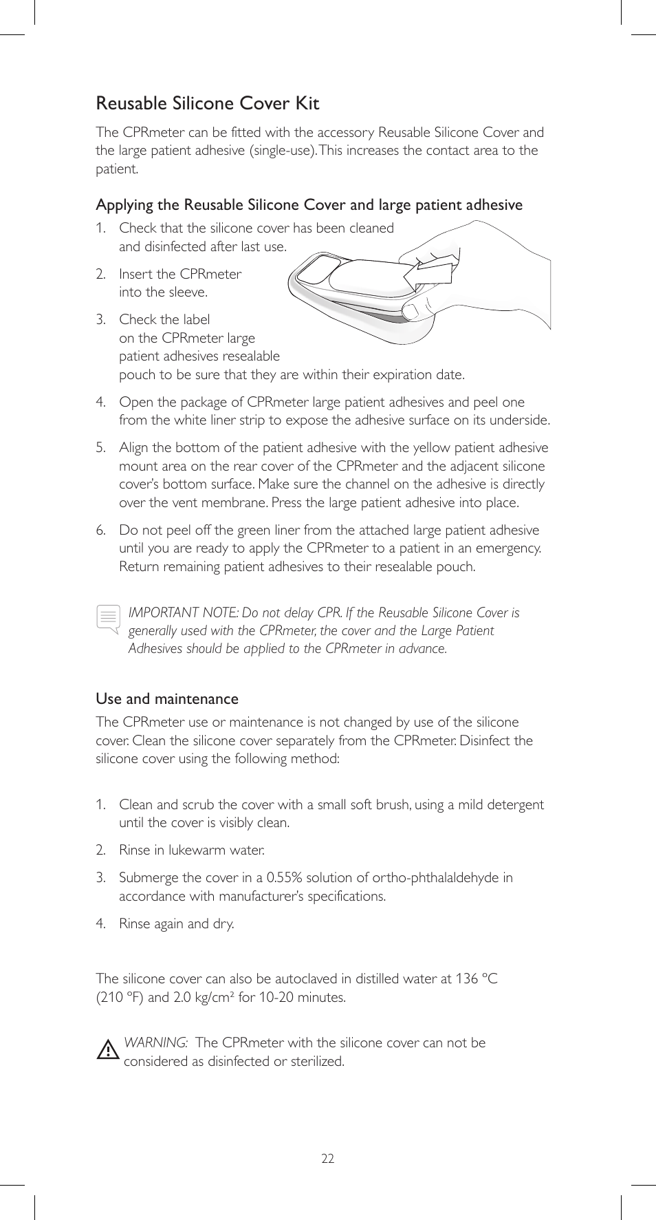 Reusable silicone cover kit | Laerdal CPRmeter User Manual | Page 22 / 248