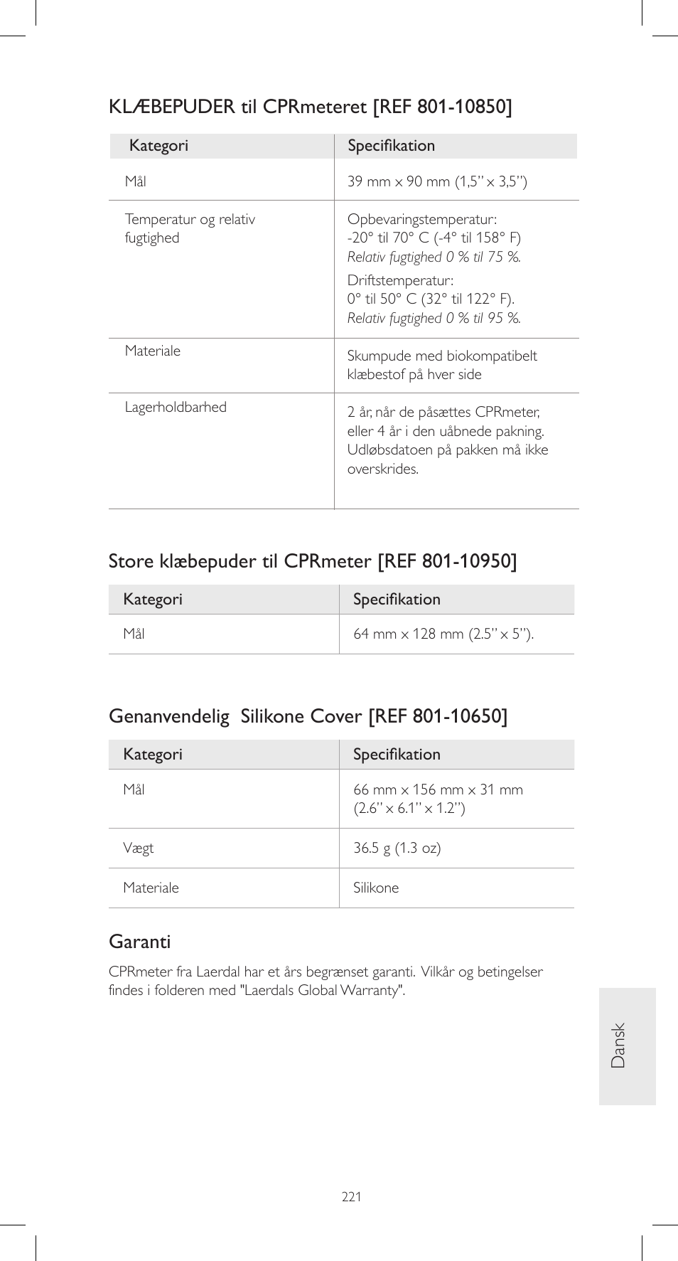 Garanti | Laerdal CPRmeter User Manual | Page 221 / 248