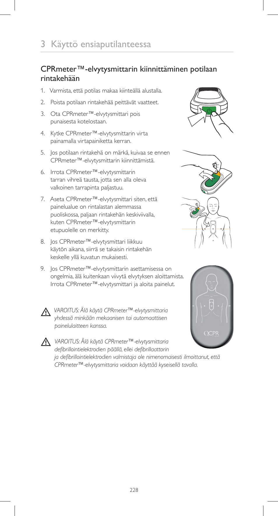3 käyttö ensiaputilanteessa | Laerdal CPRmeter User Manual | Page 228 / 248