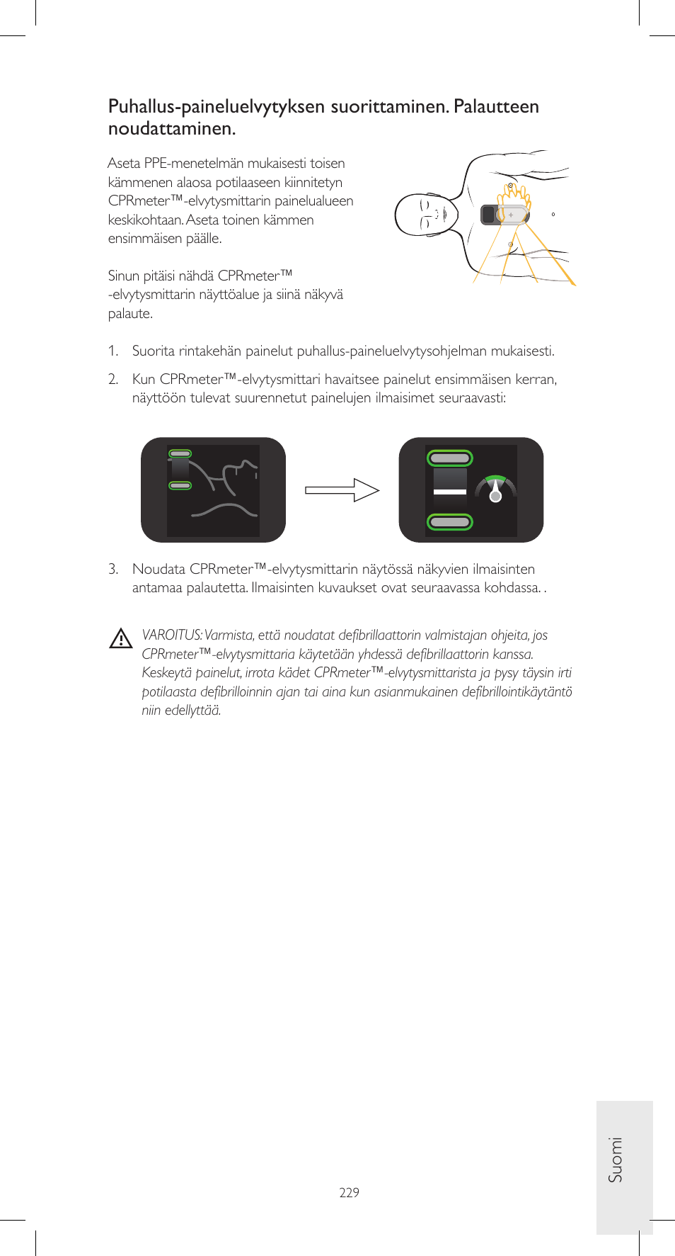 Suomi | Laerdal CPRmeter User Manual | Page 229 / 248