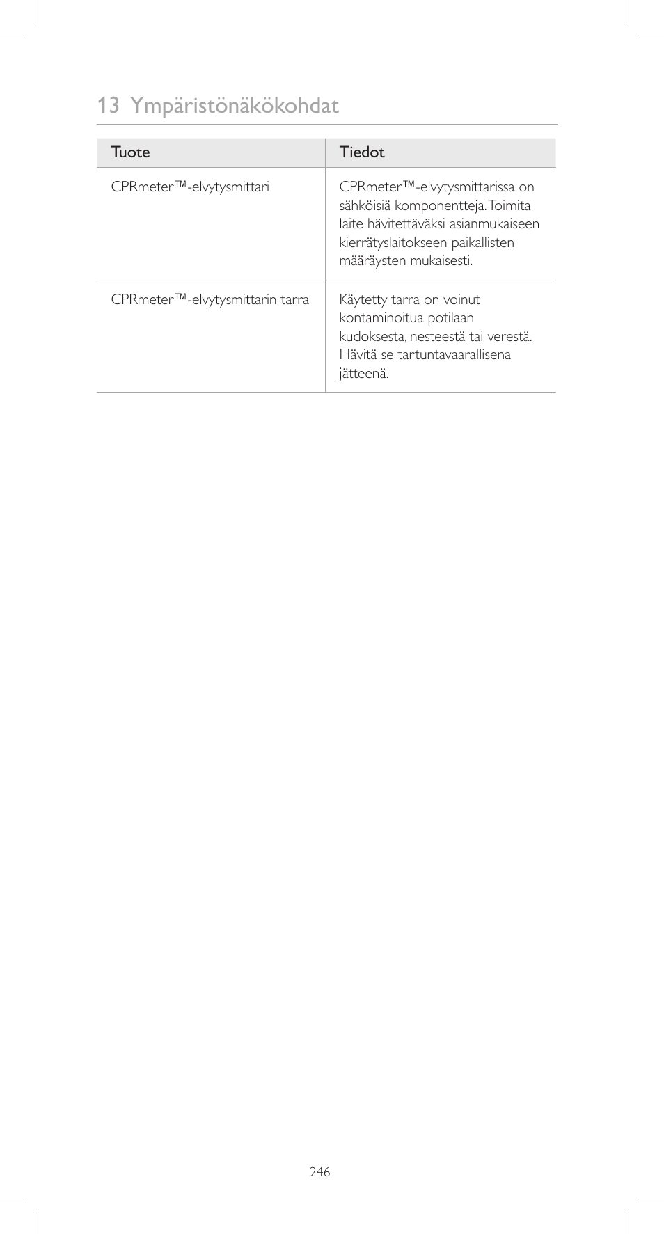 13 ympäristönäkökohdat | Laerdal CPRmeter User Manual | Page 246 / 248