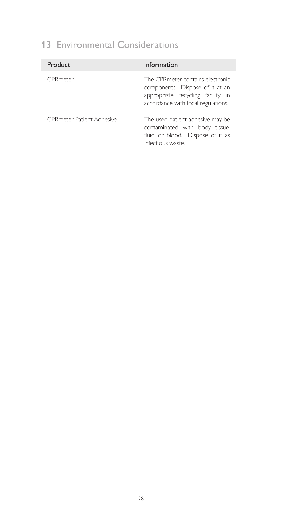 13 environmental considerations | Laerdal CPRmeter User Manual | Page 28 / 248